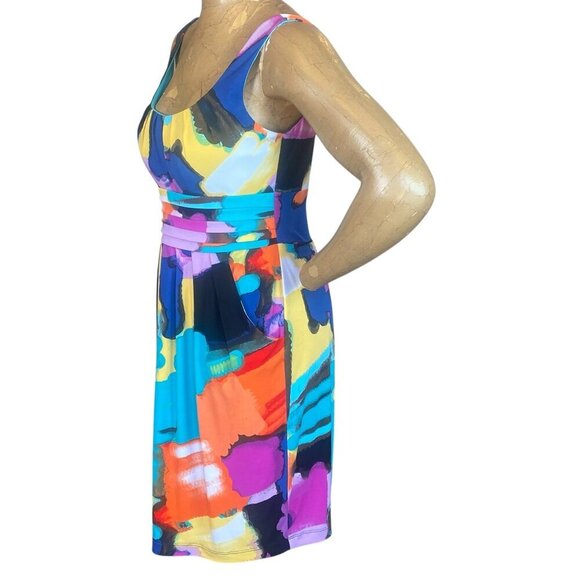 Bisou Bisou Sleeveless Sheath Pocket Dress Abstract Watercolor Print Sz 12 #131S - Picture 3 of 8